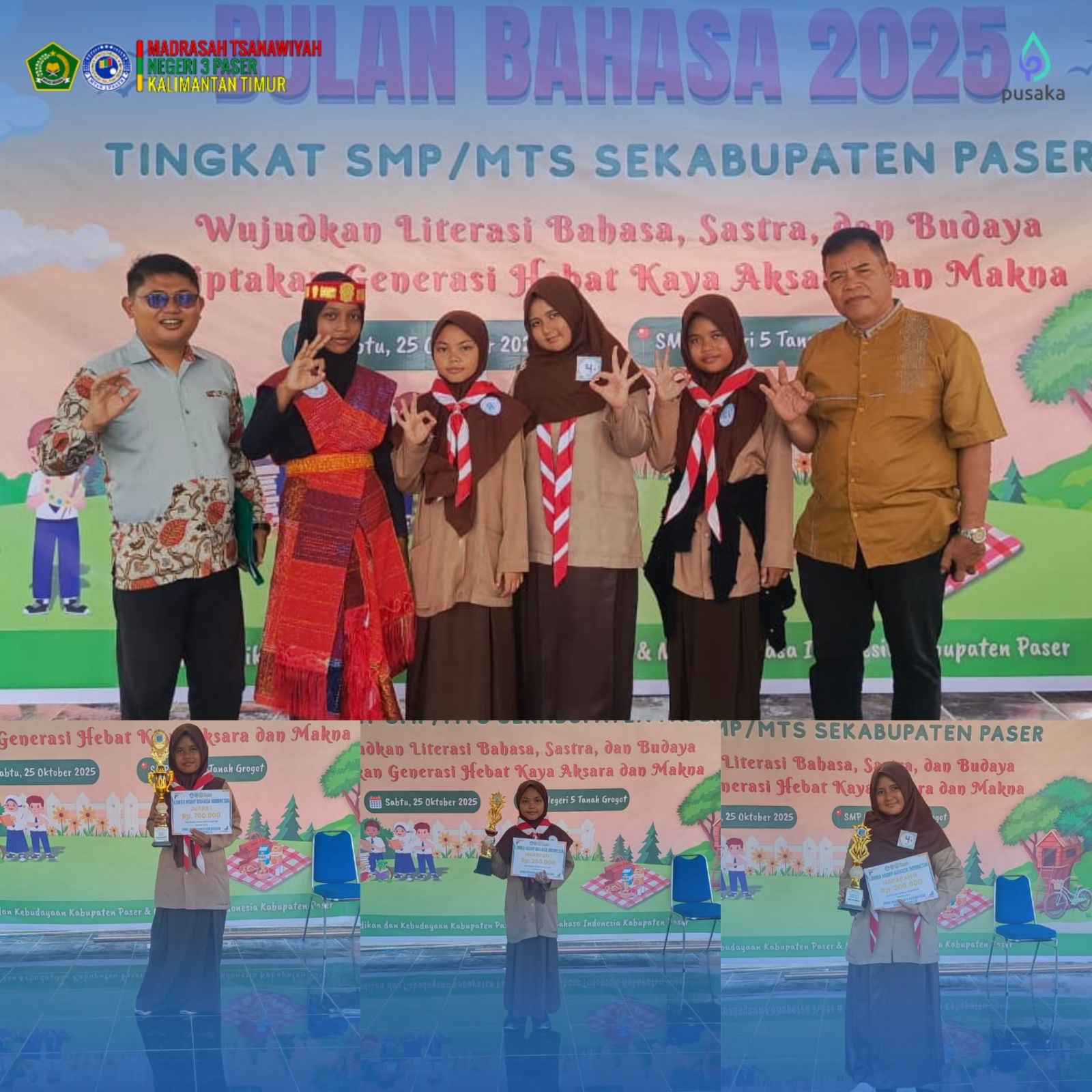 PESERTA DIDIK MTSN 3 PASER BAWA PULANG 3 PIALA PADA BULAN BAHASA 2025